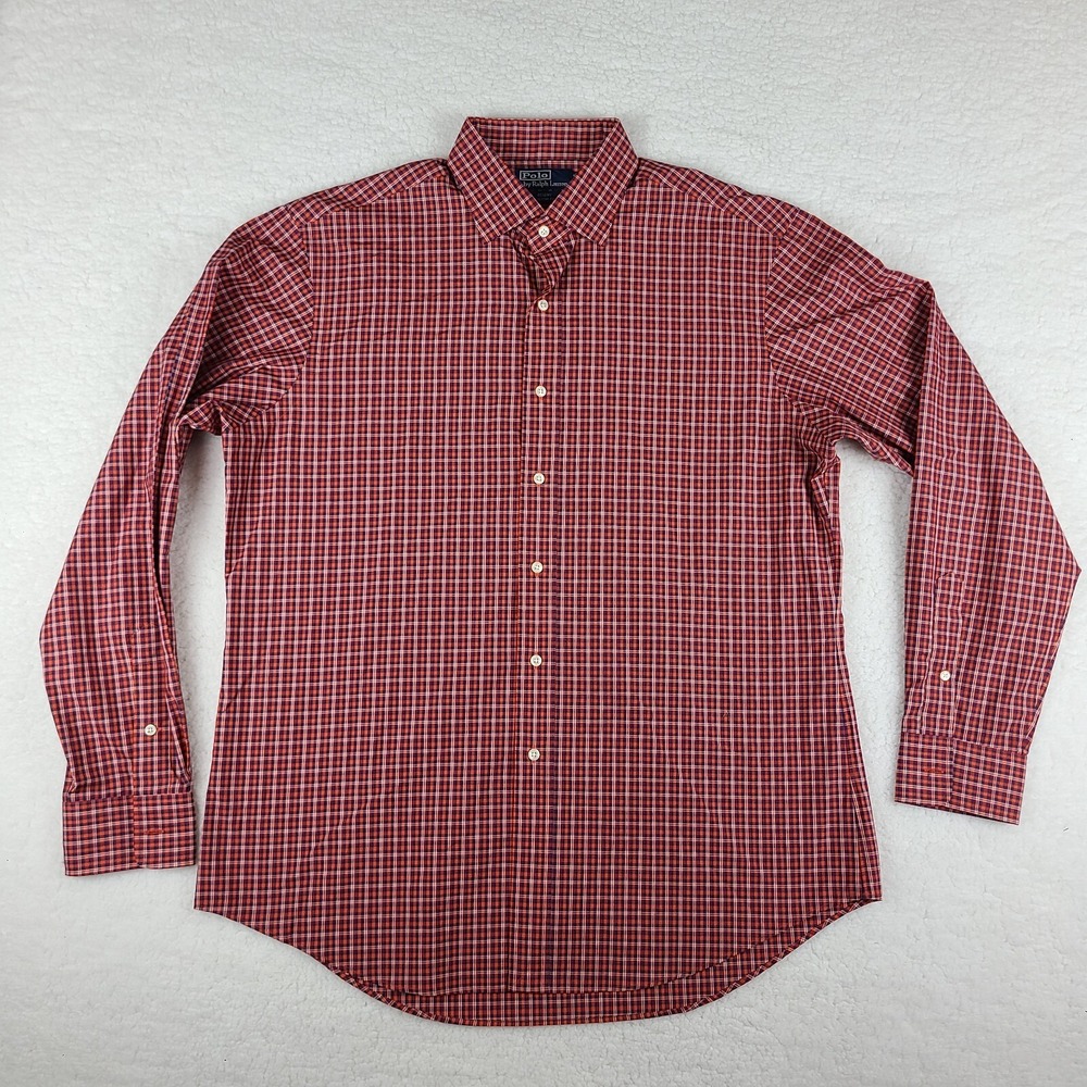 Polo Ralph Lauren Dress Shirt Mens XL Red Blue Regent Custom Fit Button Up VTG